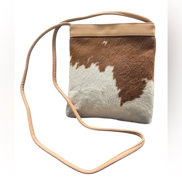 Nine West Handbags - Nine West Calf Hair Leather & Nylon Crossbody Bag – 8” x 8.5” GUC Tan & Cream